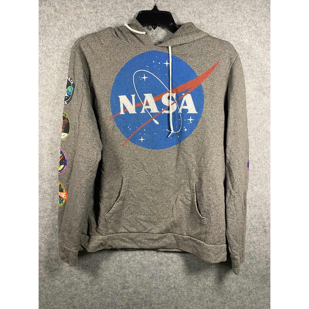 Buzz Aldrin NASA‎ Hoodie Mens Large Grey Pullover Space Mission Patch Sweatshirt